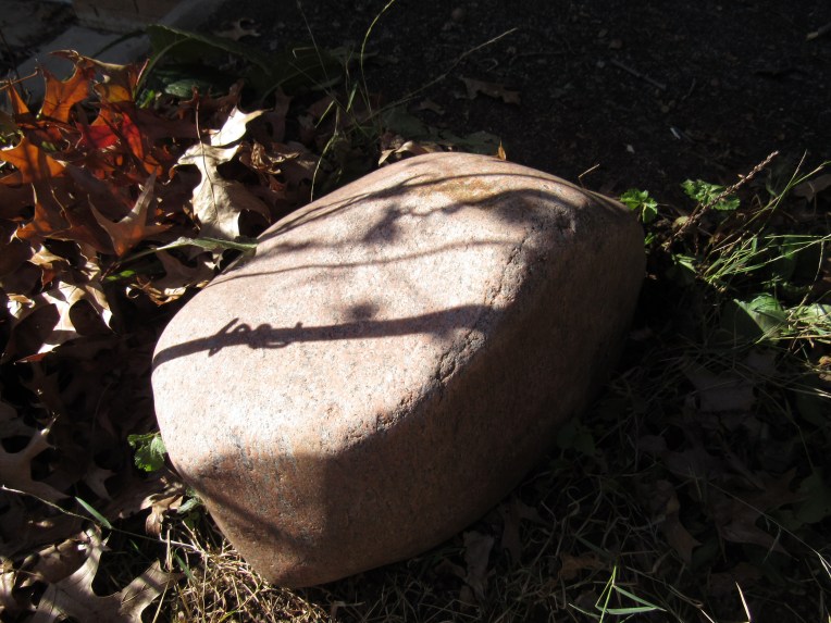 Pink granite rock in garden
