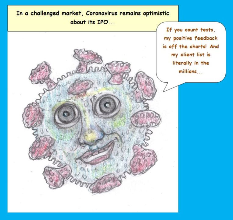 Cartoon of coronavirus looking forward