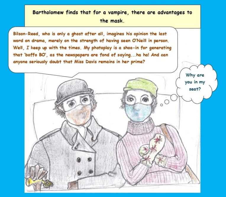 Cartoon of vampire with COVID mask disguise