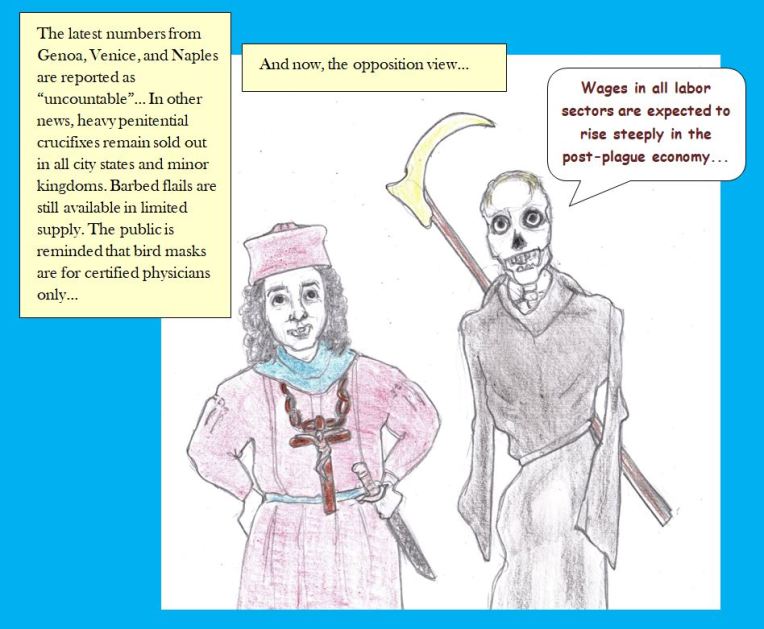 Cartoon of news during Great Plague
